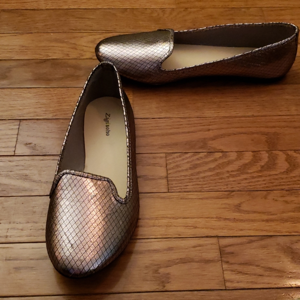 Silver loafer flats